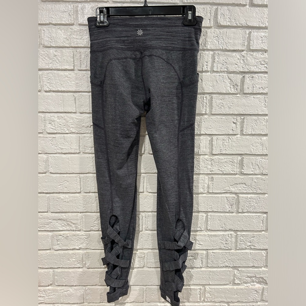 Athleta Gray Full Length Leggings With Cross Detail, Size Small